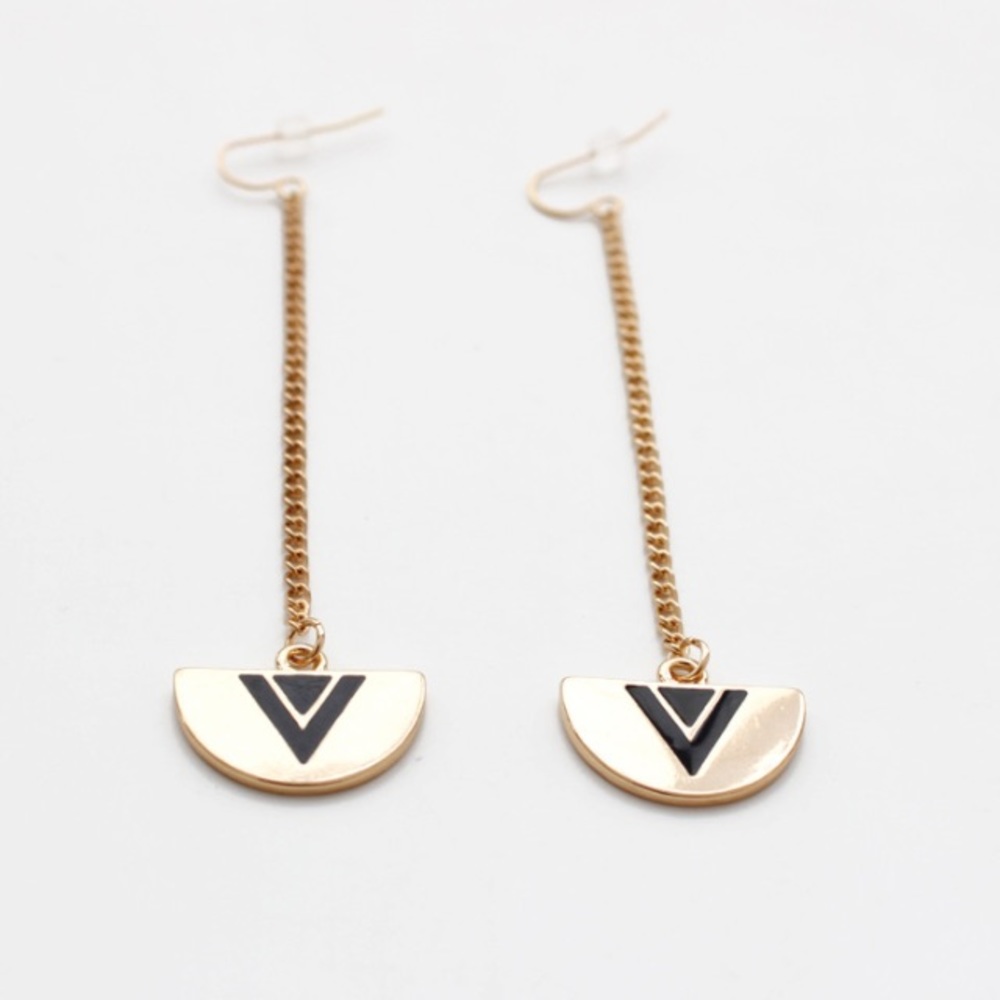 Gold Chain Pendant Drop Earrings Geometric Modern